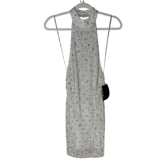 Retrofete Olivia Beaded Sequin Mini Dress Halter Party Bridal Evening Formal S - Picture 4 of 11
